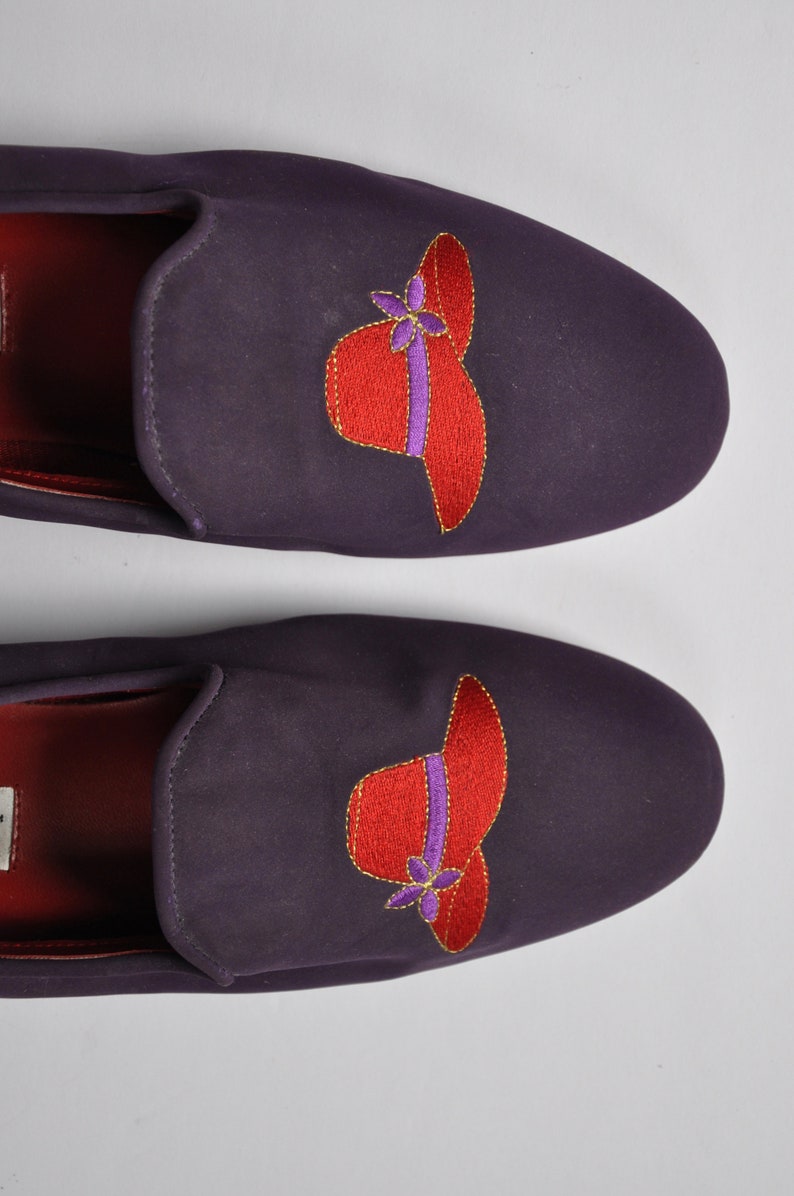 Red Hat Society Purple Vegan Suede Slides/Loafers, Size 9, Pinup/Rockabilly/Kentucky Derby/Vintage/Dita von Teese/Galm/Hollywood/Pink/Red image 1