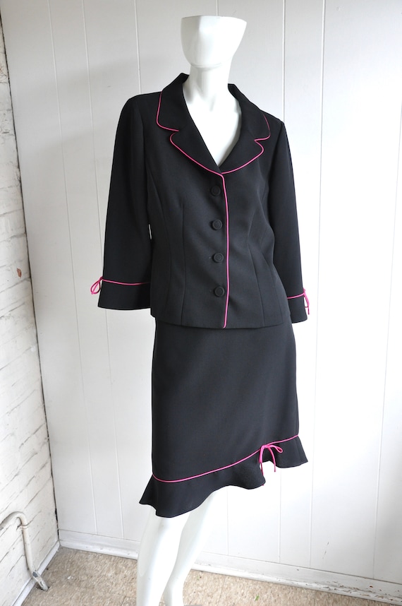 90s Legally Blond Black and Hot Pink Skirt Suit, C