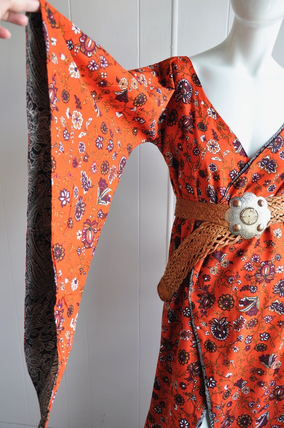 60s 70s Reversible Handmade Kimono, XS, Burnt Ora… - image 3