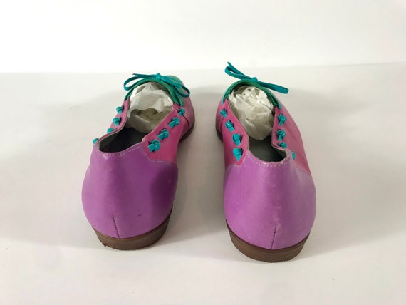 80s Color Block Multicolor Leather Shoes, Size 8.… - image 3