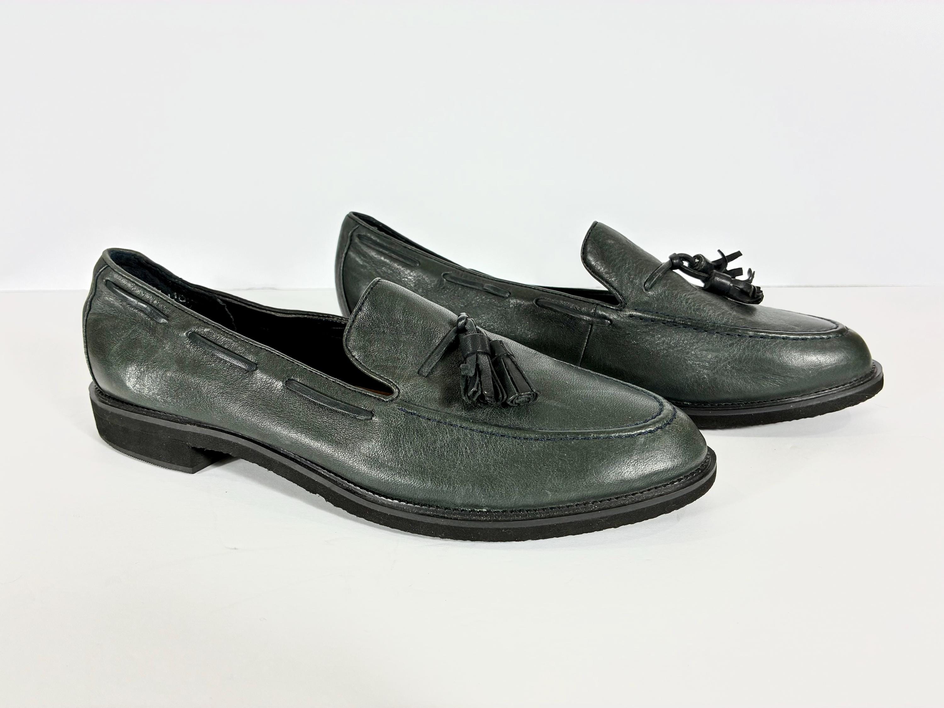 90s Black Tassel Leather Loafers, Danexx, Size 10M (might Run