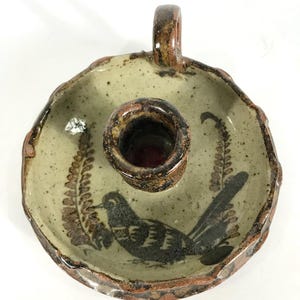 ヴィンテージ陶器の鳥のキャンドルホルダー：フォークアートのペイント