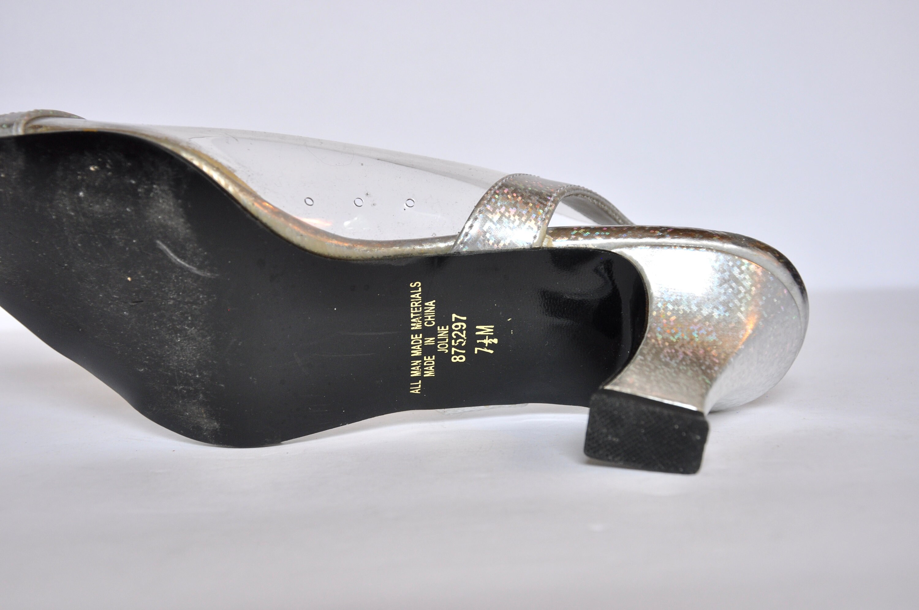 80s 90s Holographic Silver and Clear Plastic PVC Pumps, Size