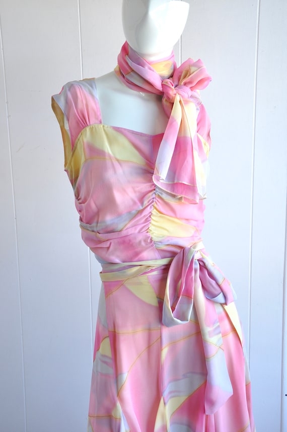 90s Y2K Pastel Rainbow Silk Skirt Suit (3 Piece),
