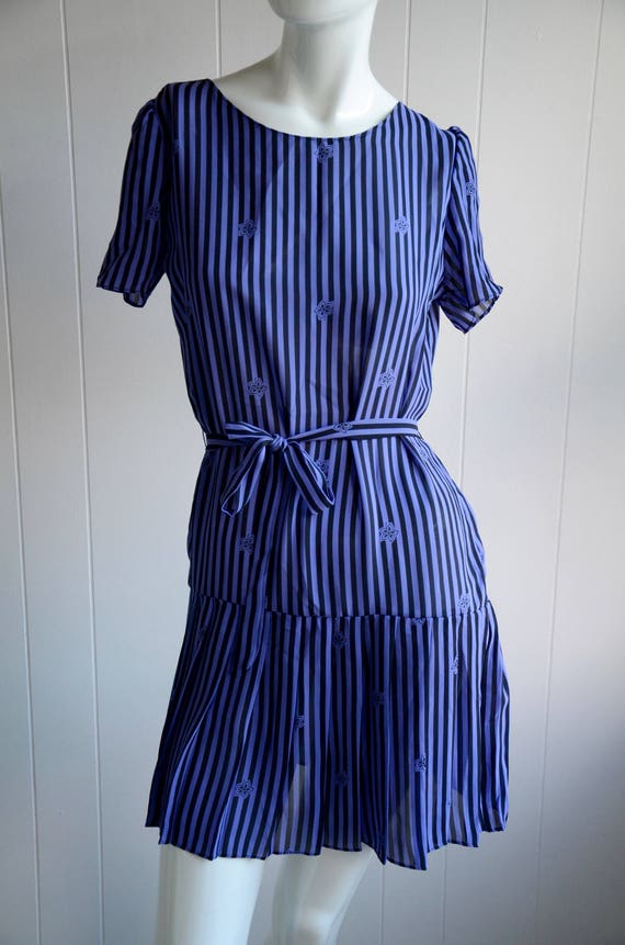 80s Purple Striped Flower Dress, Size S, Goth Sch… - image 3