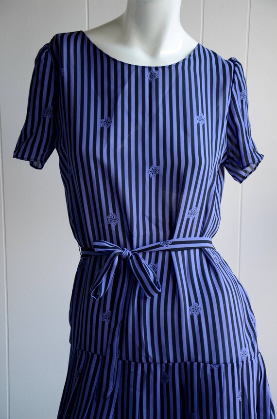 80s Purple Striped Flower Dress, Size S, Goth Sch… - image 1