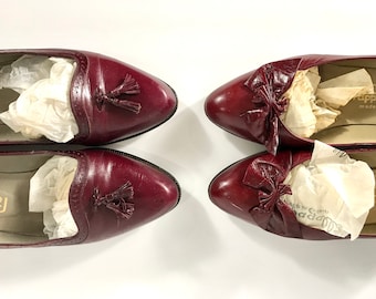 70s Burgundy Leather Bow and Tassels Kitten Heels, Size 7M, Pappagallo, Lot of 2