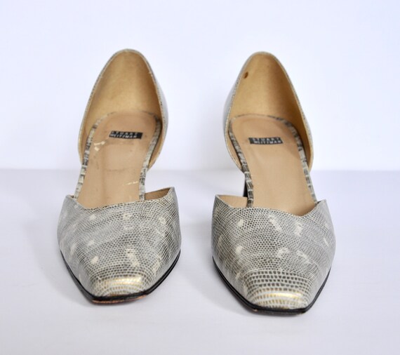 80's Gray Snakeskin Peep Toe Heels by Stuart Weitzman For Martinique main image 0