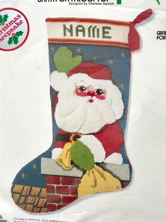 70s Santa on a Rooftop Needlepoint Christmas Stocking Kit, Christmas Home  Decor Vintage Stitch Kit 
