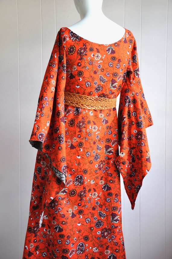 60s 70s Reversible Handmade Kimono, XS, Burnt Ora… - image 2