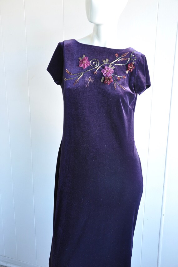 90s Y2K Purple Velvet Velour Maxi Dress w/ Keyhol… - image 8