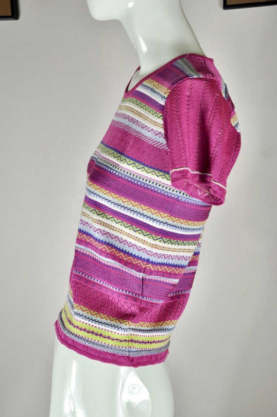 90s Y2K Skater Pink Rainbow Stripe Knit Missoni-s… - image 2