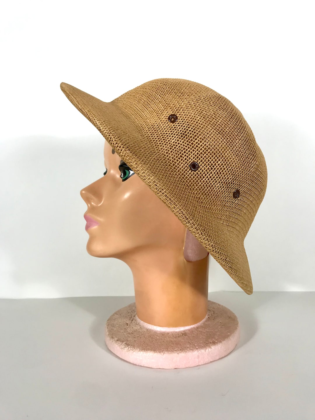 70s 80s Safari Hat, Wesco Pith Helmet Woven Straw Hat, Sun Fari, Made