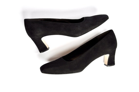 90s Black Suede Witch Heels, Nina 9.5M, Formal / G