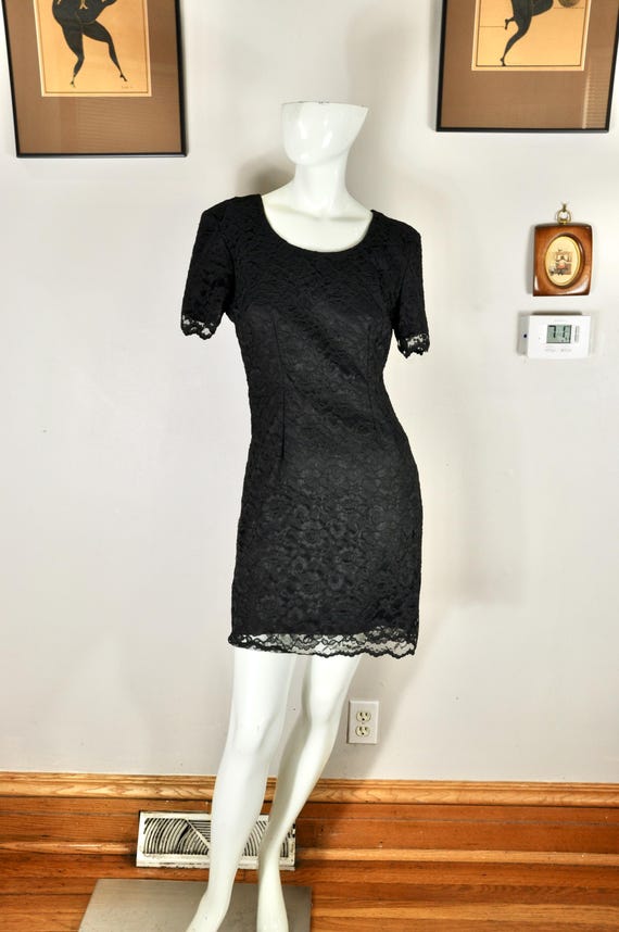 80s Black Lace Mini Dress, My Michelle, Elegant Evening, Size Small
