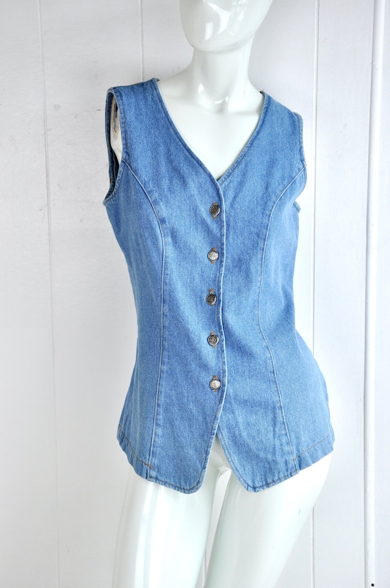 70s 80s Fredericks of Hollywood Long Denim Vest, … - image 1