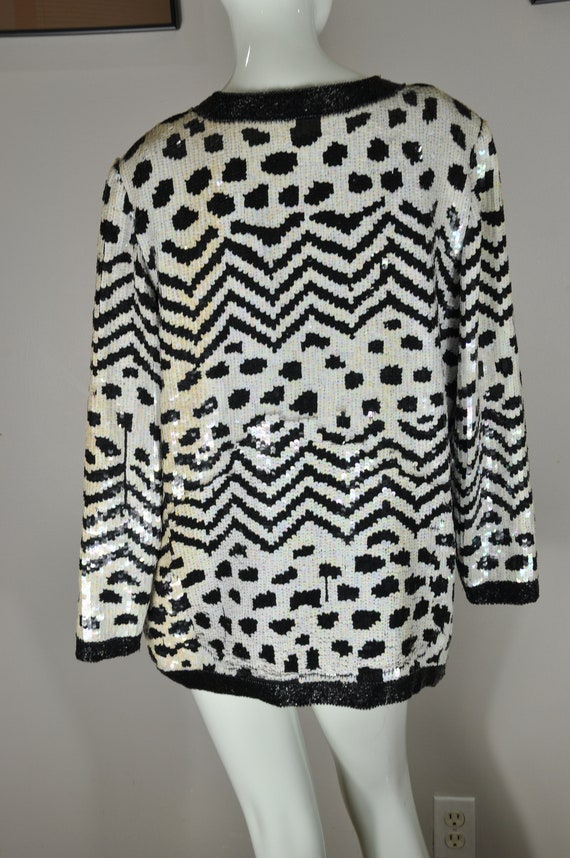 80s Black and White Sequin Jacket, Animal Spots a… - image 7