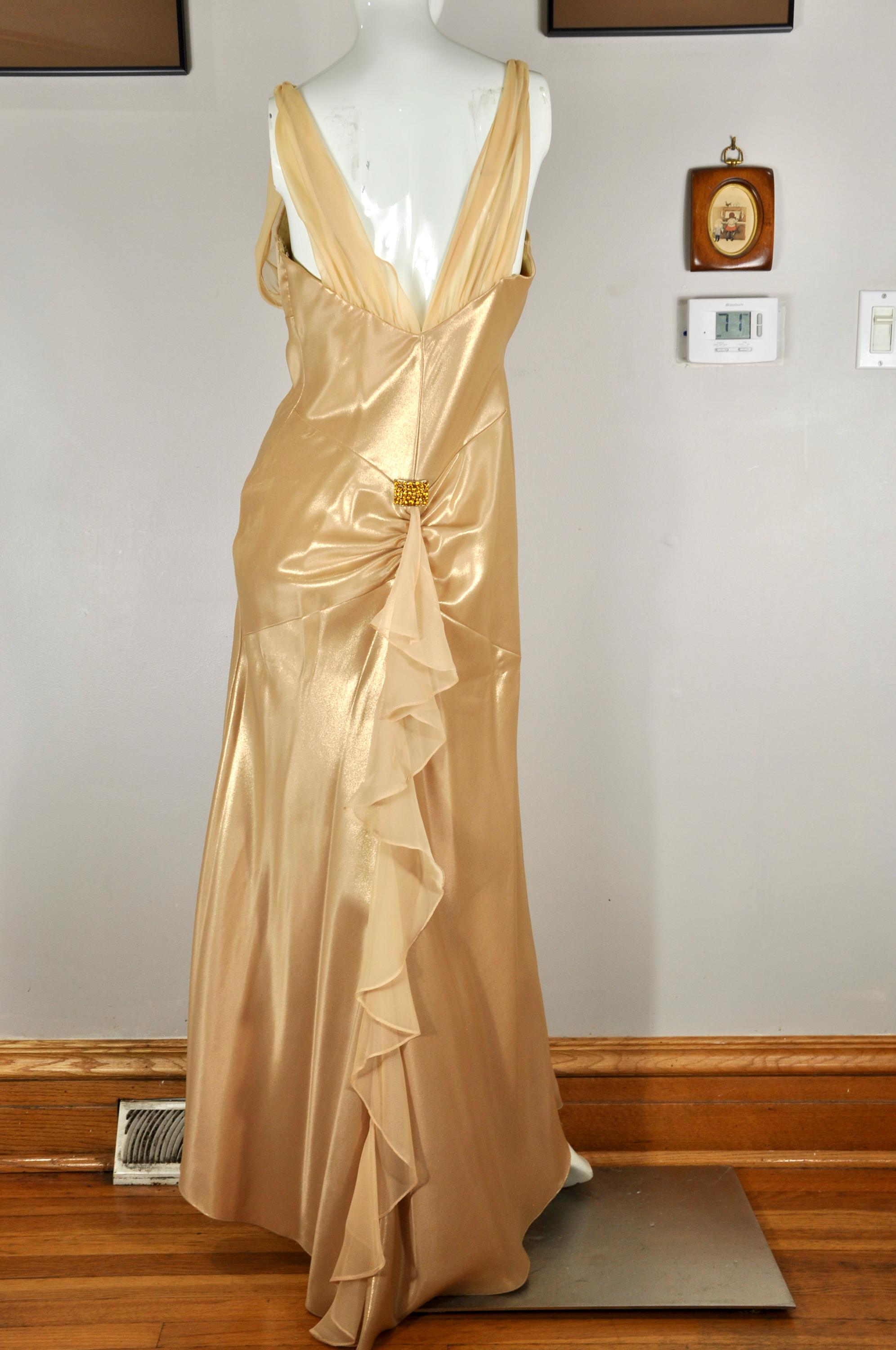 Y2K Cach Champagne Satin Dress: Jeweled Organza Train, Formal Gown - Etsy