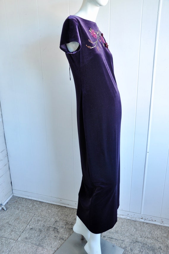 90s Y2K Purple Velvet Velour Maxi Dress w/ Keyhol… - image 6