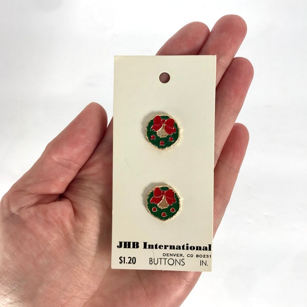 Vintage Christmas Wreath Buttons, JHB International, Hand-painted Buttons, Christmas Holiday Buttons