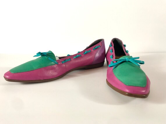 80s Color Block Multicolor Leather Shoes, Size 8.… - image 8