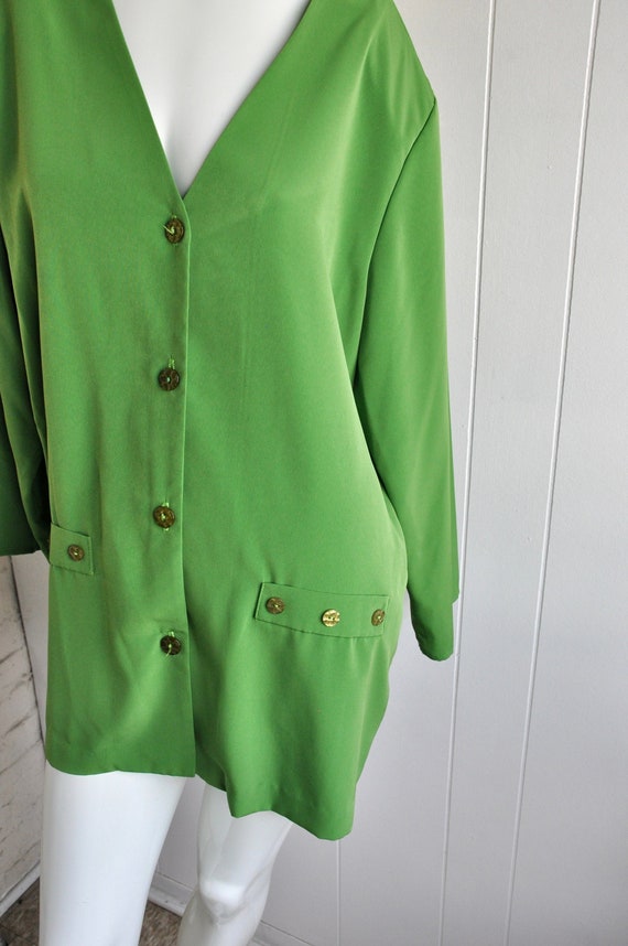 80s Lime Green 1X Plus Size Long Blouse, Maggie S… - image 1