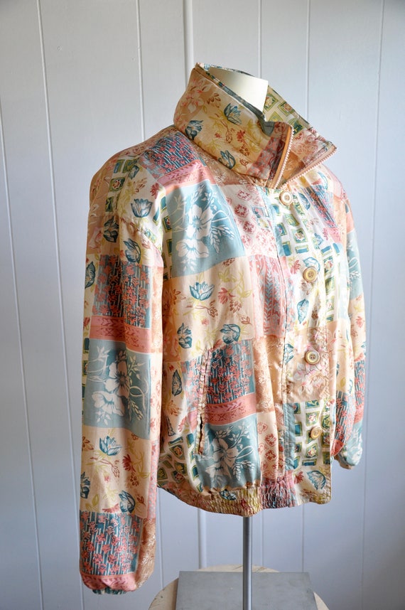 80s Pastel Silk Windbreaker Vintage Color Block Pa