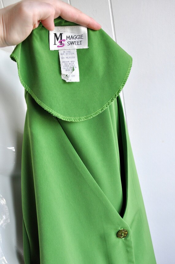 80s Lime Green 1X Plus Size Long Blouse, Maggie S… - image 7