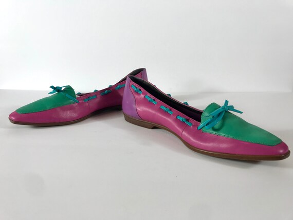 80s Color Block Multicolor Leather Shoes, Size 8.… - image 4