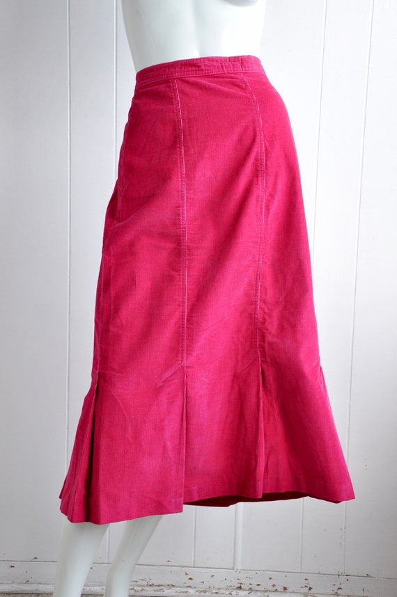 RARE 80s Cherokee Hot Pink Corduroy Pleated Skirt… - image 2