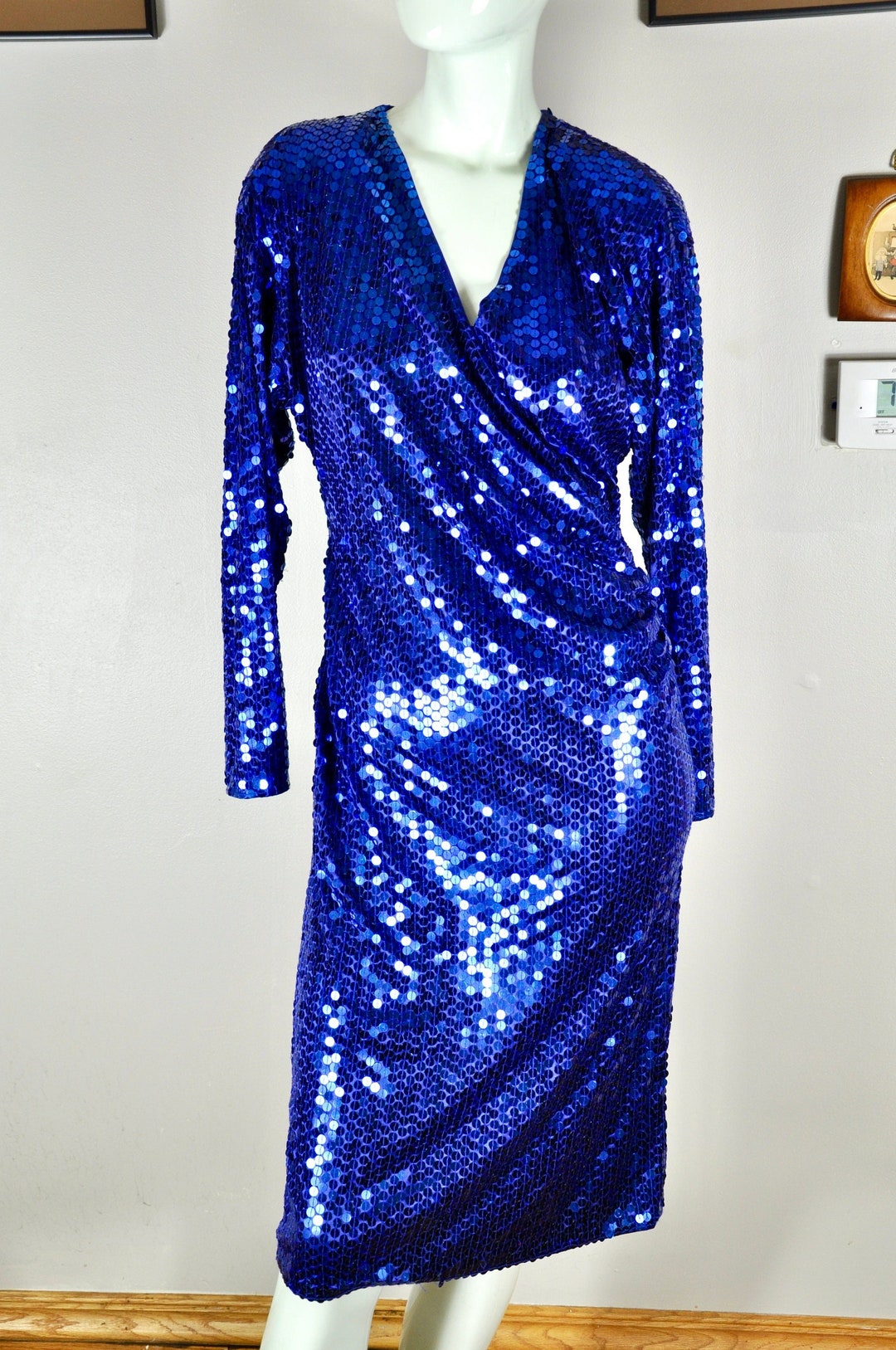 Vintage 1980s Blue Sequin Scoop Back Dress