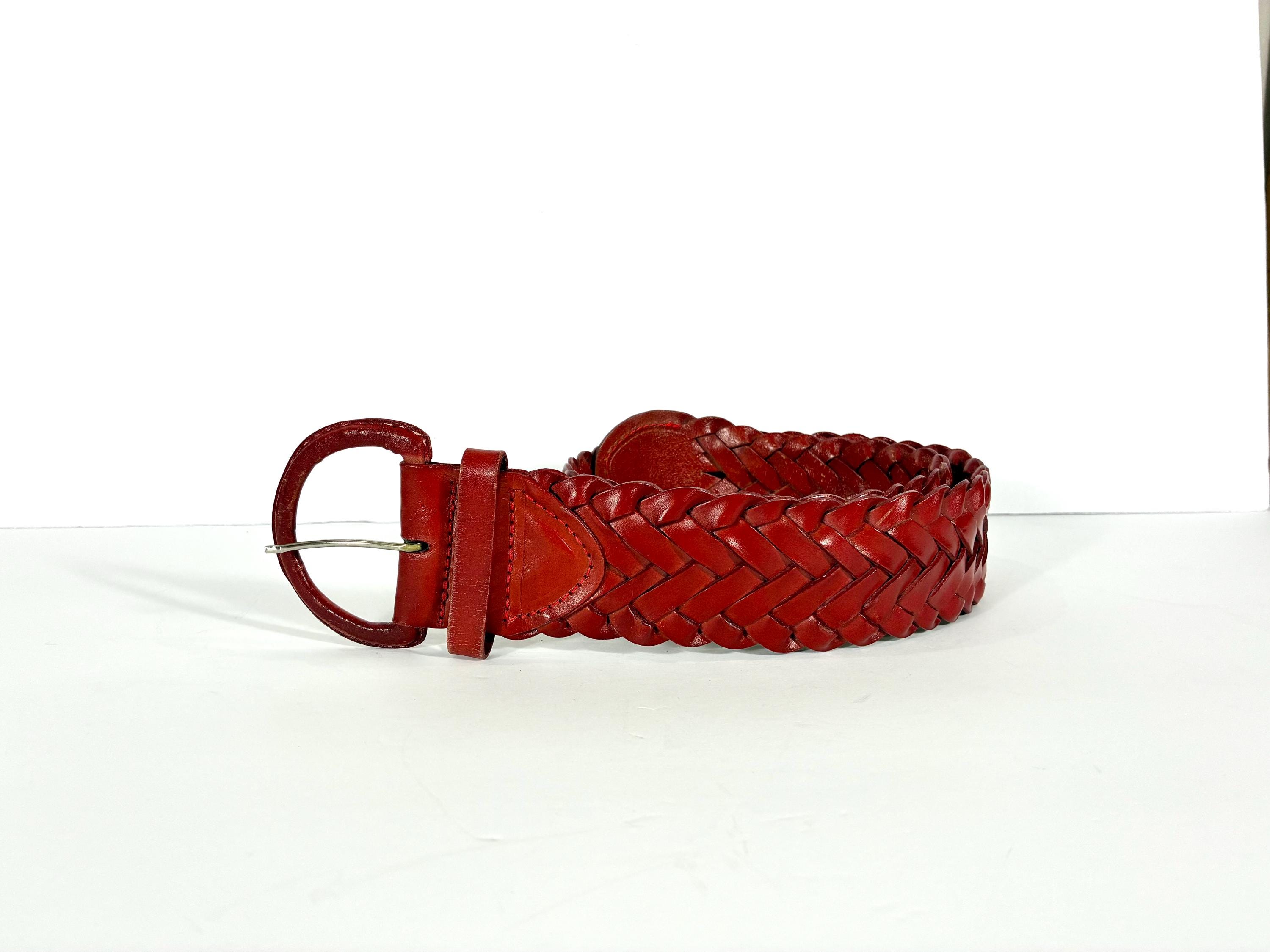 80s Chunky Braided Red Leather Belt - Etsy
