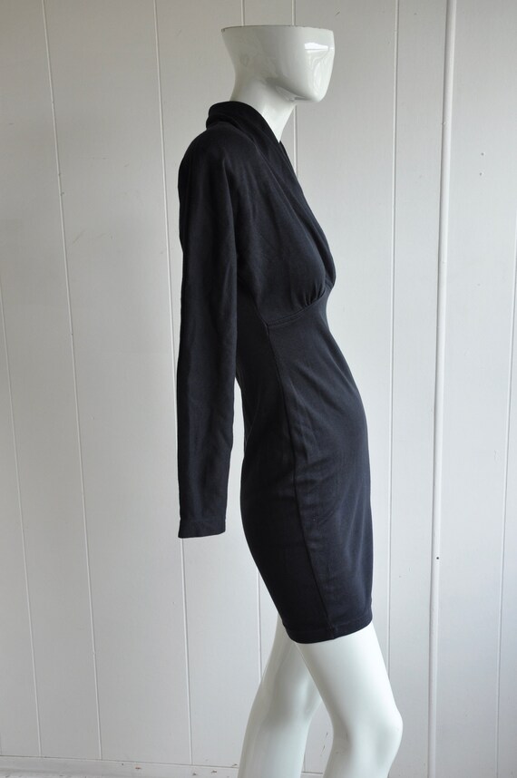 80s Black Cotton Mini Dress w/ Shoulder Pads, In … - image 3