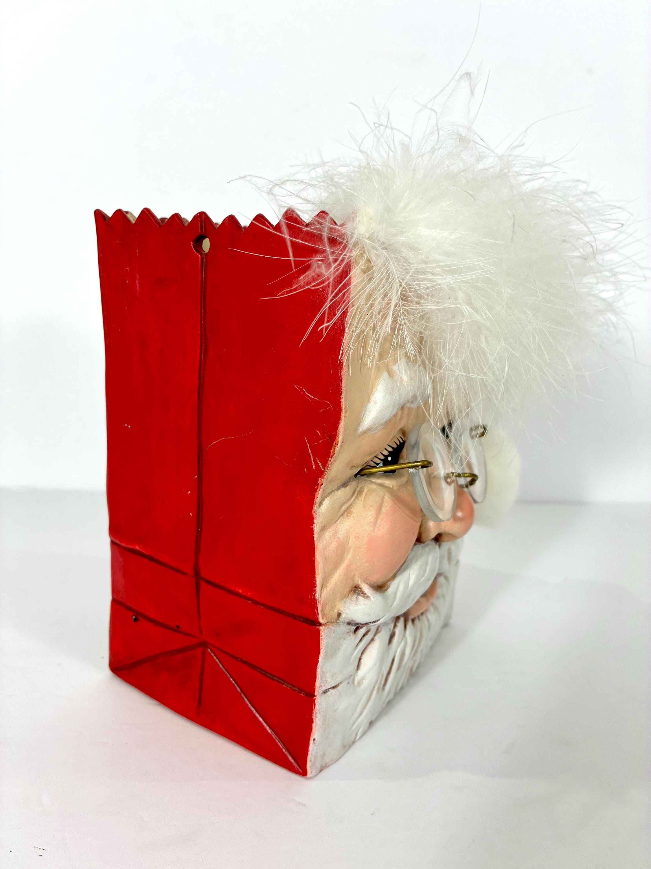 90s Ceramic Santa Claus W/ Glasses Hand-painted Basket, Signed