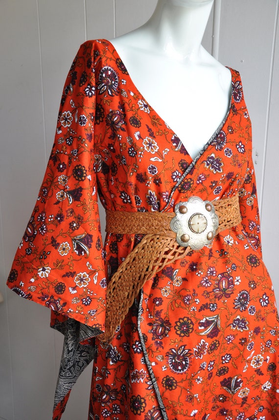 60s 70s Reversible Handmade Kimono, XS, Burnt Ora… - image 7