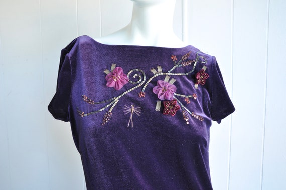 90s Y2K Purple Velvet Velour Maxi Dress w/ Keyhol… - image 1