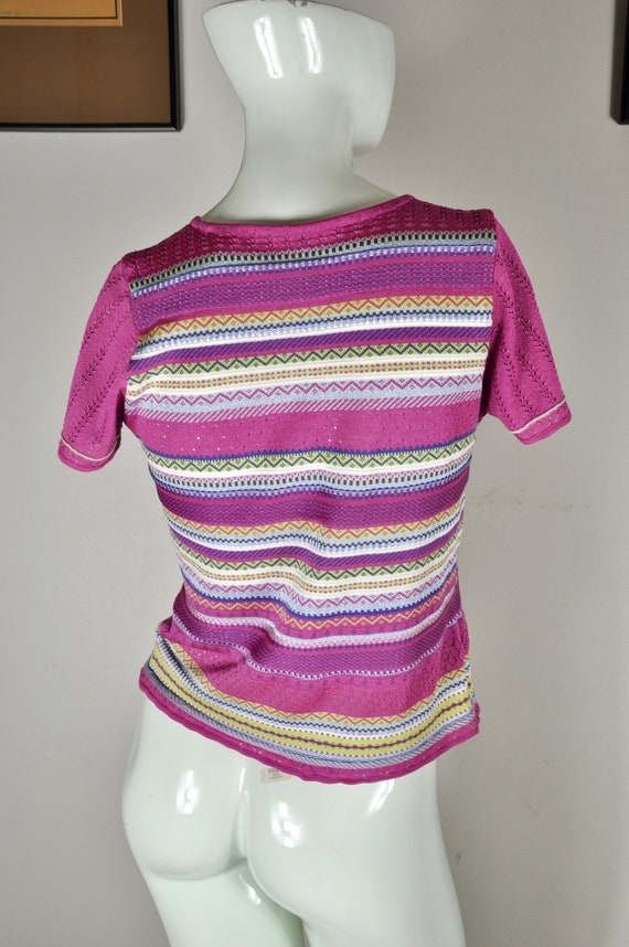 90s Y2K Skater Pink Rainbow Stripe Knit Missoni-s… - image 6