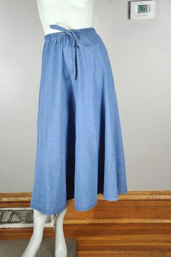 90s Drawstring Denim Skirt, Vintage XS/Small Waist 22… - Gem