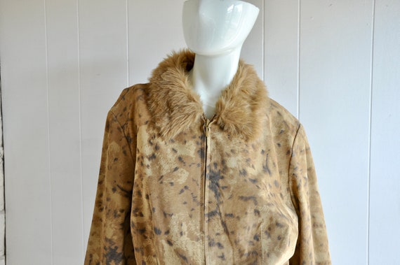 90s Animal Print Suede Jacket w/ Faux Fur Cuffs, S