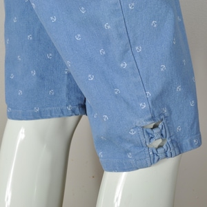 Y2K Nautical Denim Anchor Print Capris w/ Bow Cuffs, Croft & Barrow, Size XL Waist 34-36