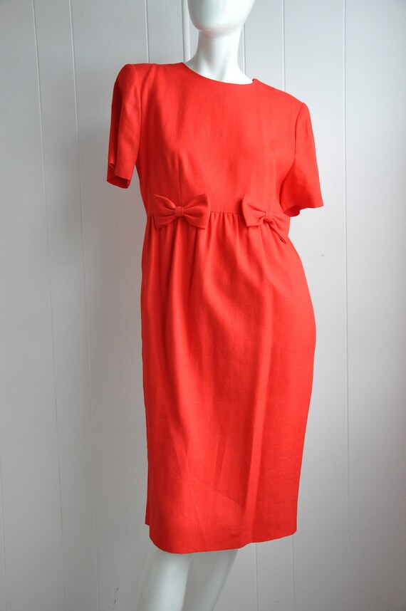 80s Red Linen Bow Dress, Pinup Rockabilly Vixen De