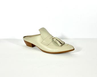 90s Cream Leather Tassel Mules, Size 8.5M, Matisse, Made in Brazil