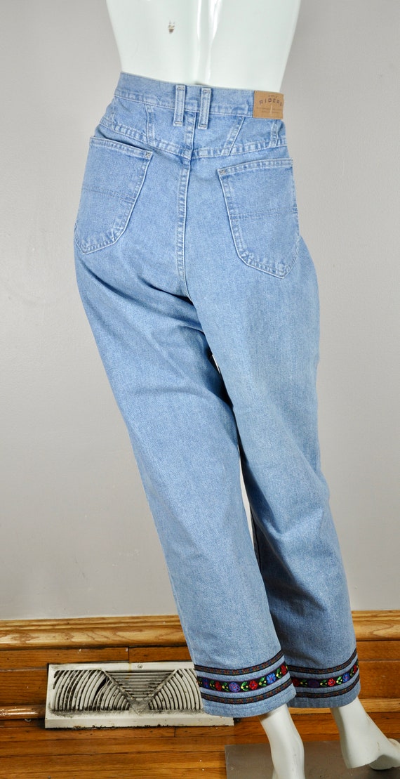 90s Riders Vintage Light Wash Denim Pants w/ Embr… - image 5