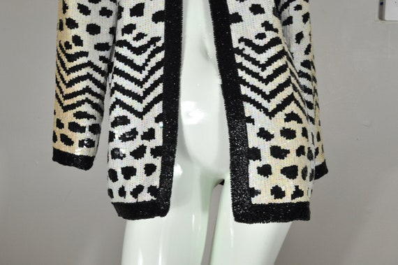 80s Black and White Sequin Jacket, Animal Spots a… - image 3