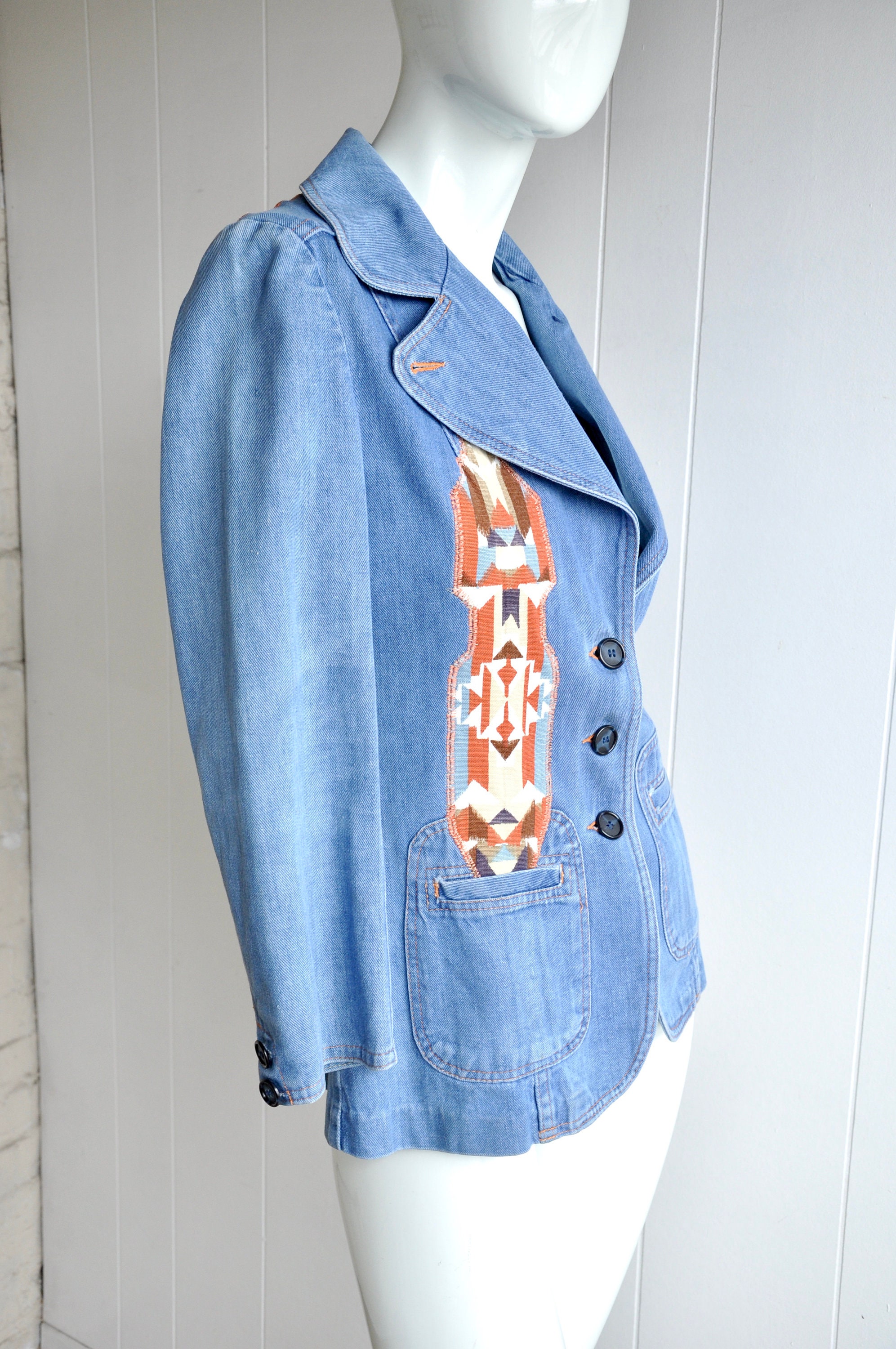 70s Aztec Denim Jacket, XS Small, Made in Hong Kong, Patchwork Jacket, Jean Jacket, Boho Hippy Woodstock Music Fest - Etsy 70s Aztec Denim Jacket, XS Small, Made in Hong Kong, Patchwork Jacket, Jean Jacket, Boho Hippy Woodstock Music Fest - Etsy