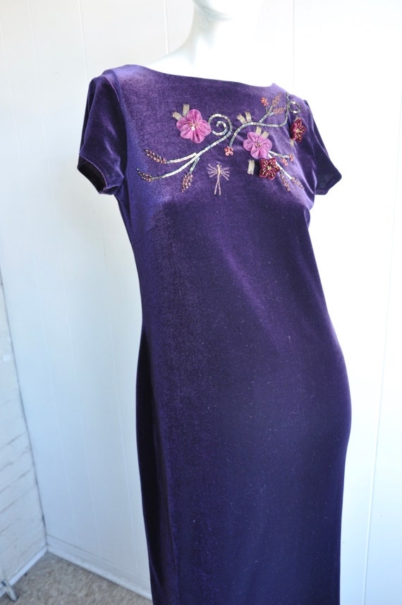 90s Y2K Purple Velvet Velour Maxi Dress w/ Keyhol… - image 9