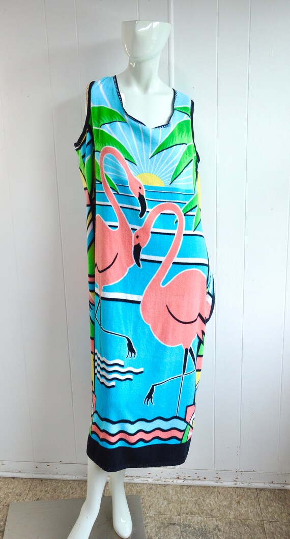80s Terrycloth PINK FLAMINGO Dress, XXL Plus Size,