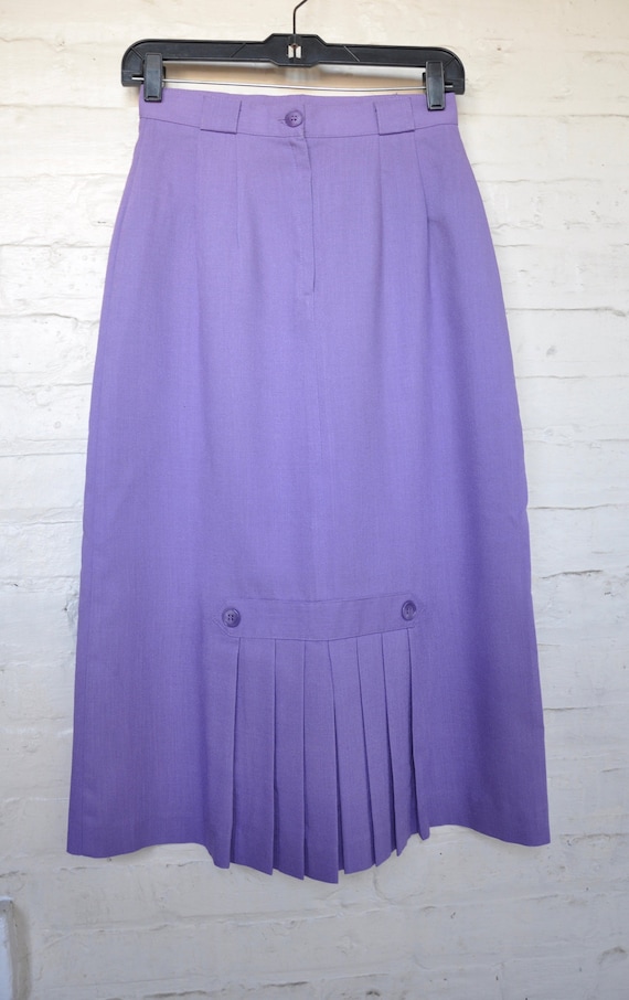 70s 80s Purple Linen Pleated Skirt by Vera Lane, W