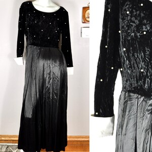 90s Black Velvet Maxi Dress: Evan Picone Goth Glam Evening Gown