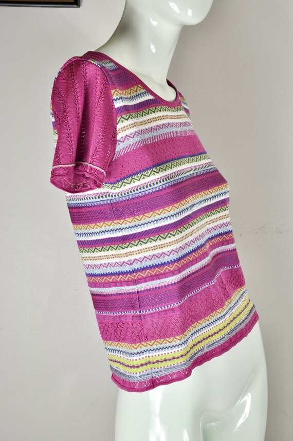 90s Y2K Skater Pink Rainbow Stripe Knit Missoni-s… - image 4